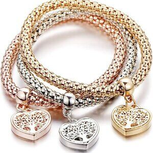3 Heart Shaped Tree of Life Bracelets Gold Silver Rose Gold